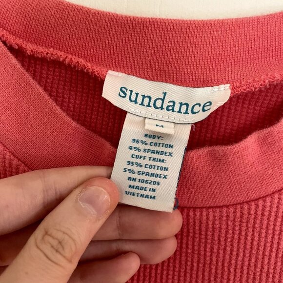 Sundance peach orange long sleeved crewneck knit sweater cotton spandex buttons - Picture 3 of 5